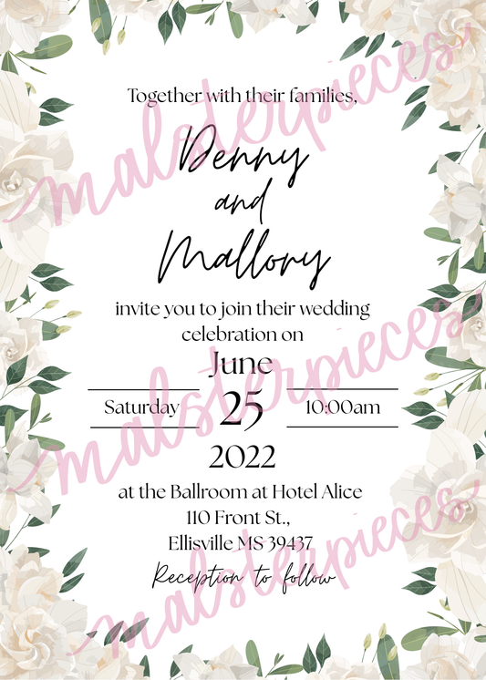 White Gardenia Wedding Invitation Kit